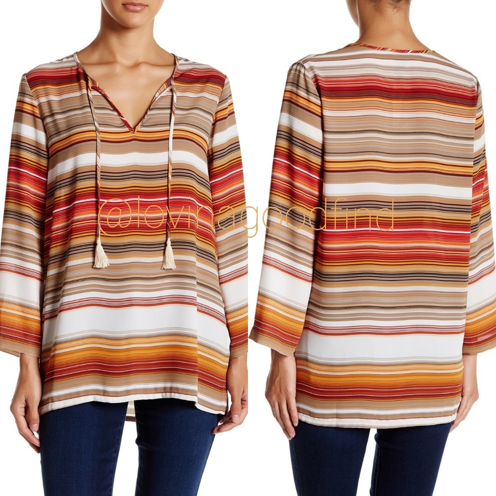 Karen Kane Boho Sunset Striped Split Neck Tunic EUC sz M